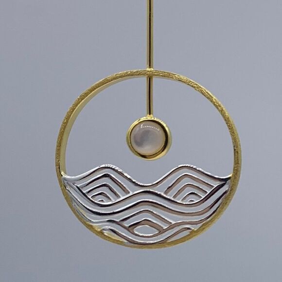 NMOT, solid sterling with 22 K real gold vermeil accents, drop earrings - Picture 3 of 11